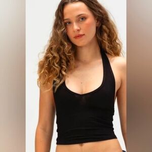 Orange Kiss Ladies Jet Black  Halter Pullover Top (Size 1X)